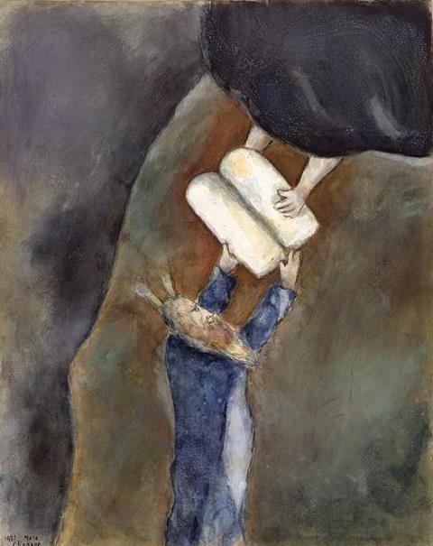 Moïse a reçu les Tables de la Loi contemporain de Marc Chagall Peintures à l'huile